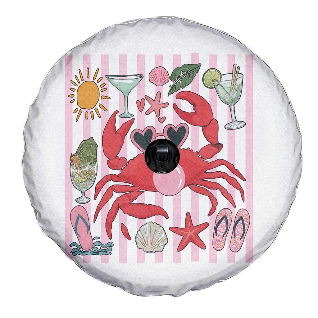 Funny Crab Tropical Summer Vacation Gift Spare Tire Cover Striped Summer Beach Vibes