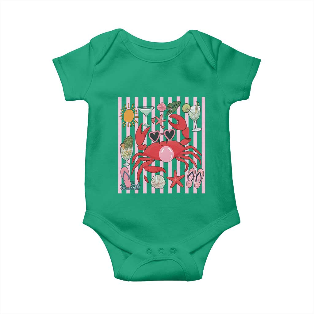 Funny Crab Tropical Summer Vacation Gift Baby Onesie Striped Summer Beach Vibes