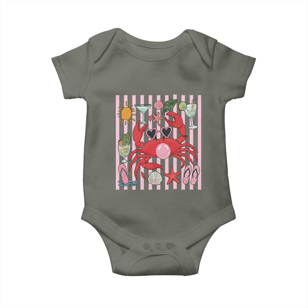 Funny Crab Tropical Summer Vacation Gift Baby Onesie Striped Summer Beach Vibes