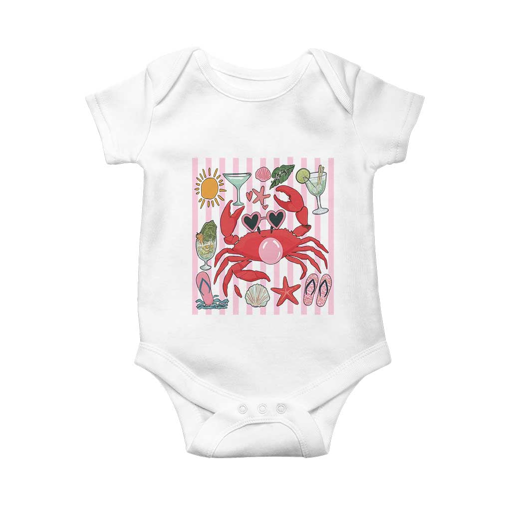Funny Crab Tropical Summer Vacation Gift Baby Onesie Striped Summer Beach Vibes