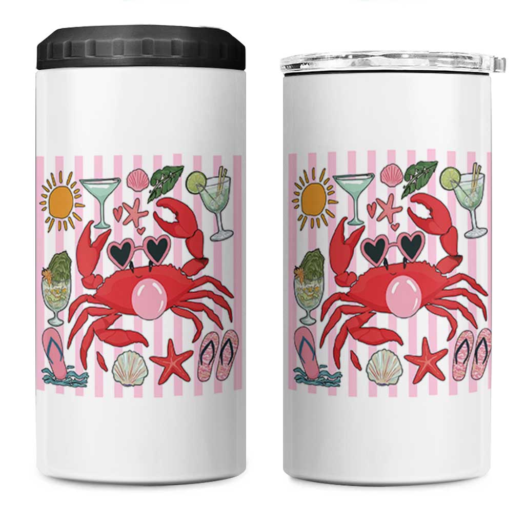 Funny Crab Tropical Summer Vacation Gift 4 in 1 Can Cooler Tumbler Striped Summer Beach Vibes
