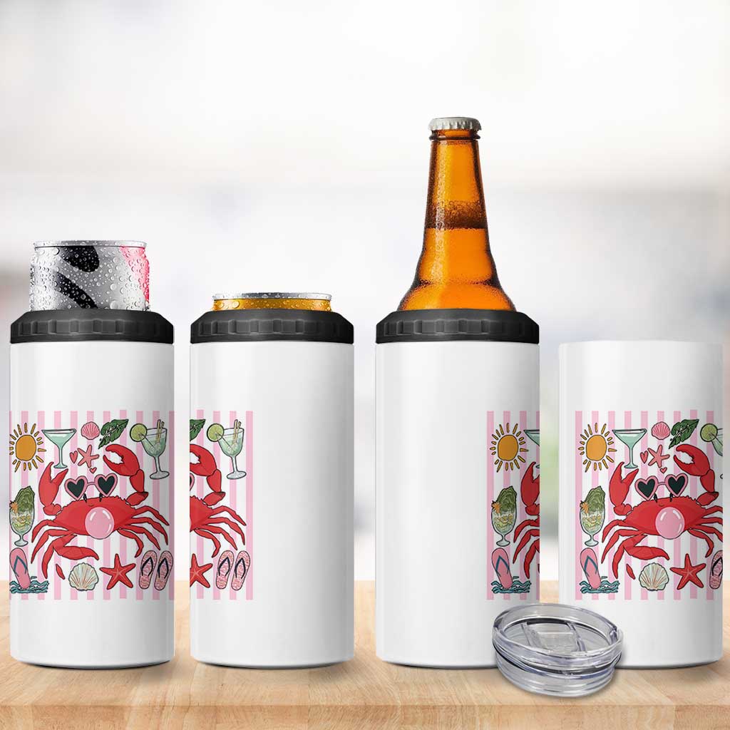 Funny Crab Tropical Summer Vacation Gift 4 in 1 Can Cooler Tumbler Striped Summer Beach Vibes