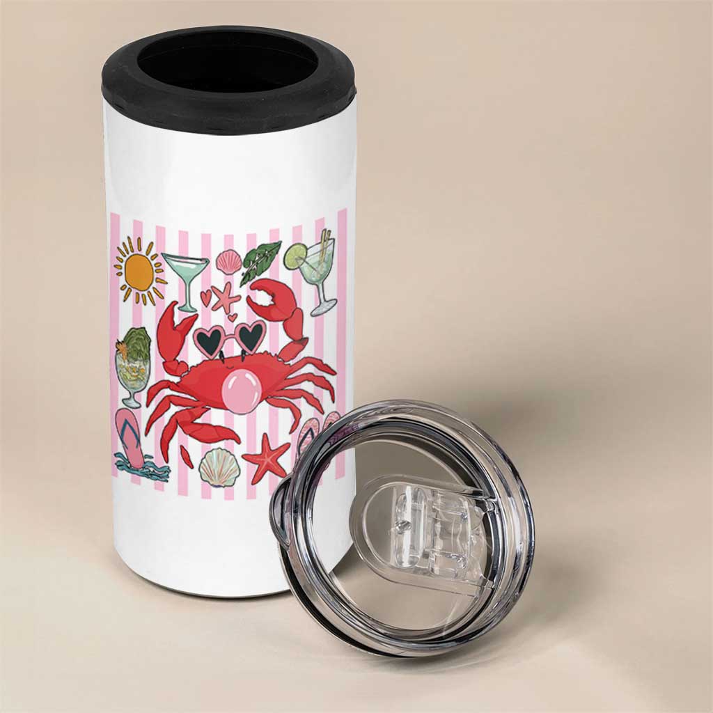 Funny Crab Tropical Summer Vacation Gift 4 in 1 Can Cooler Tumbler Striped Summer Beach Vibes