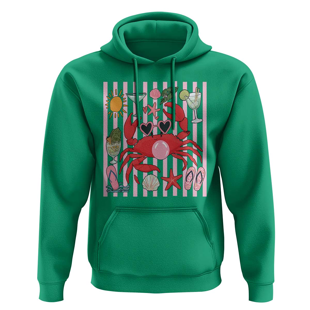 Funny Crab Tropical Summer Vacation Gift Hoodie Striped Summer Beach Vibes