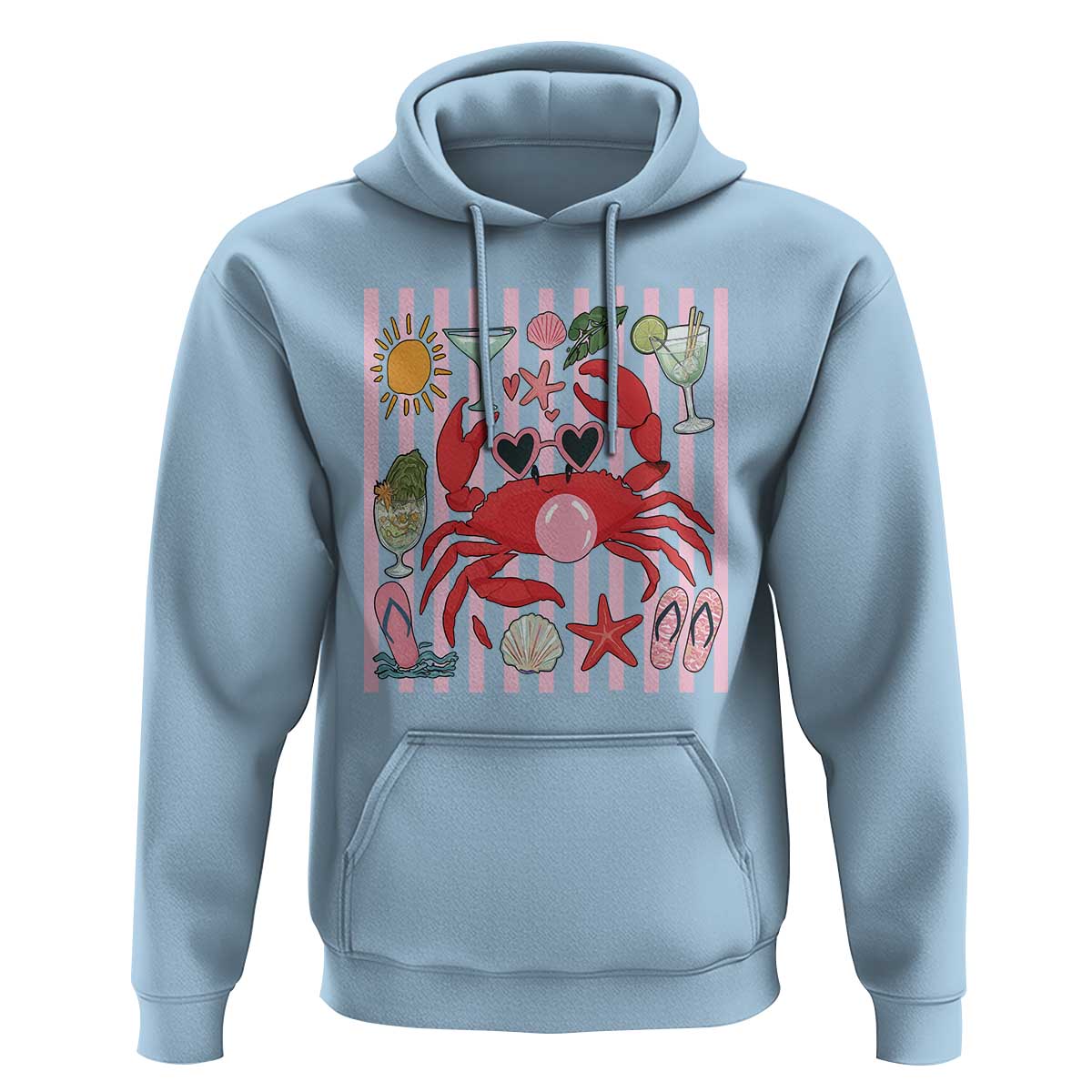 Funny Crab Tropical Summer Vacation Gift Hoodie Striped Summer Beach Vibes