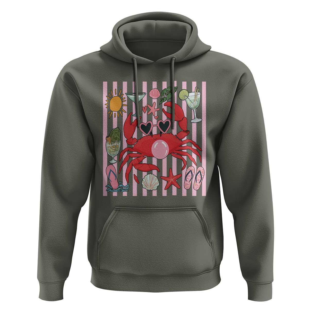 Funny Crab Tropical Summer Vacation Gift Hoodie Striped Summer Beach Vibes
