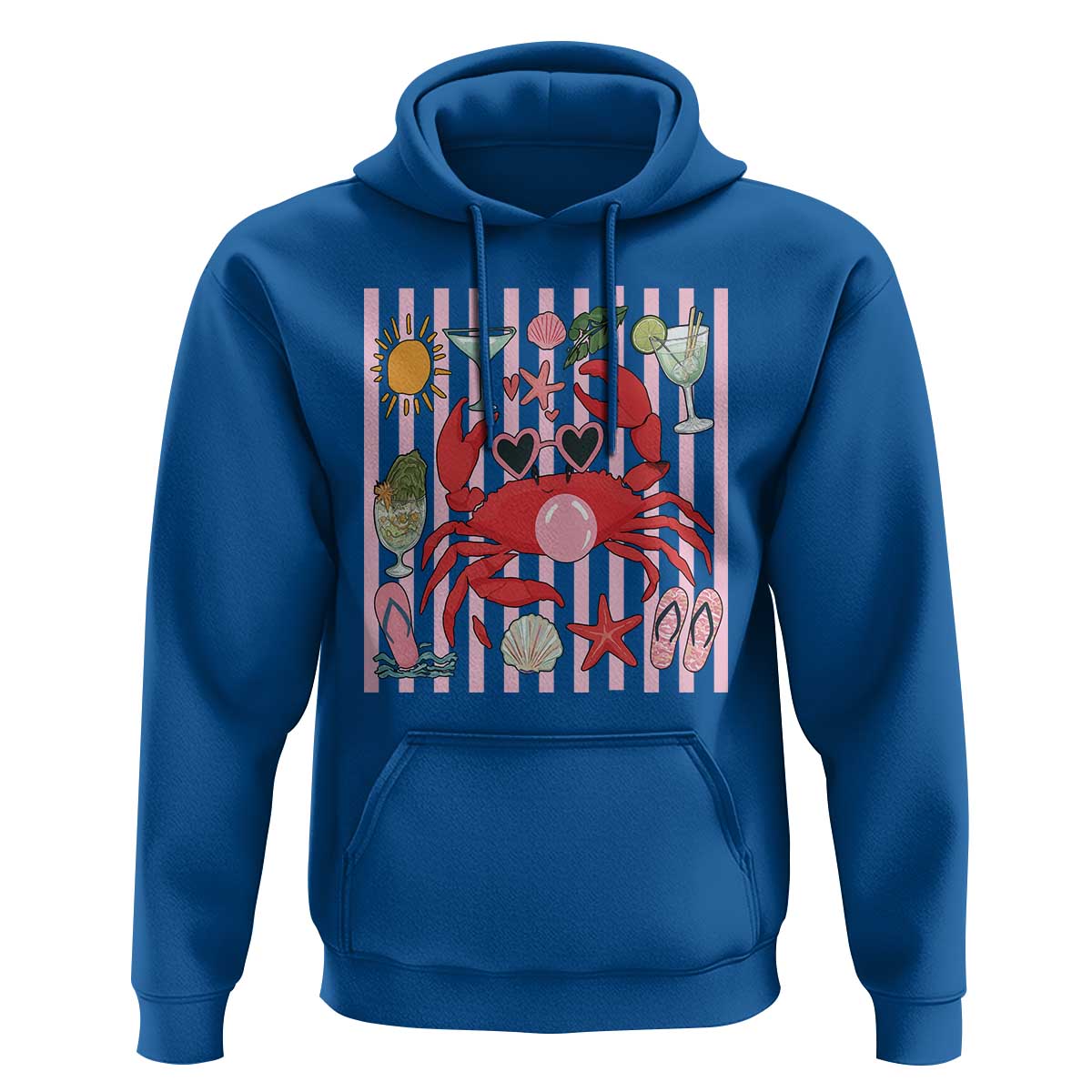 Funny Crab Tropical Summer Vacation Gift Hoodie Striped Summer Beach Vibes