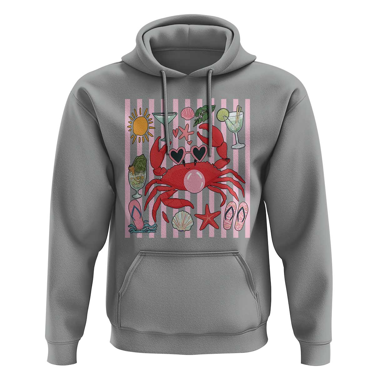Funny Crab Tropical Summer Vacation Gift Hoodie Striped Summer Beach Vibes