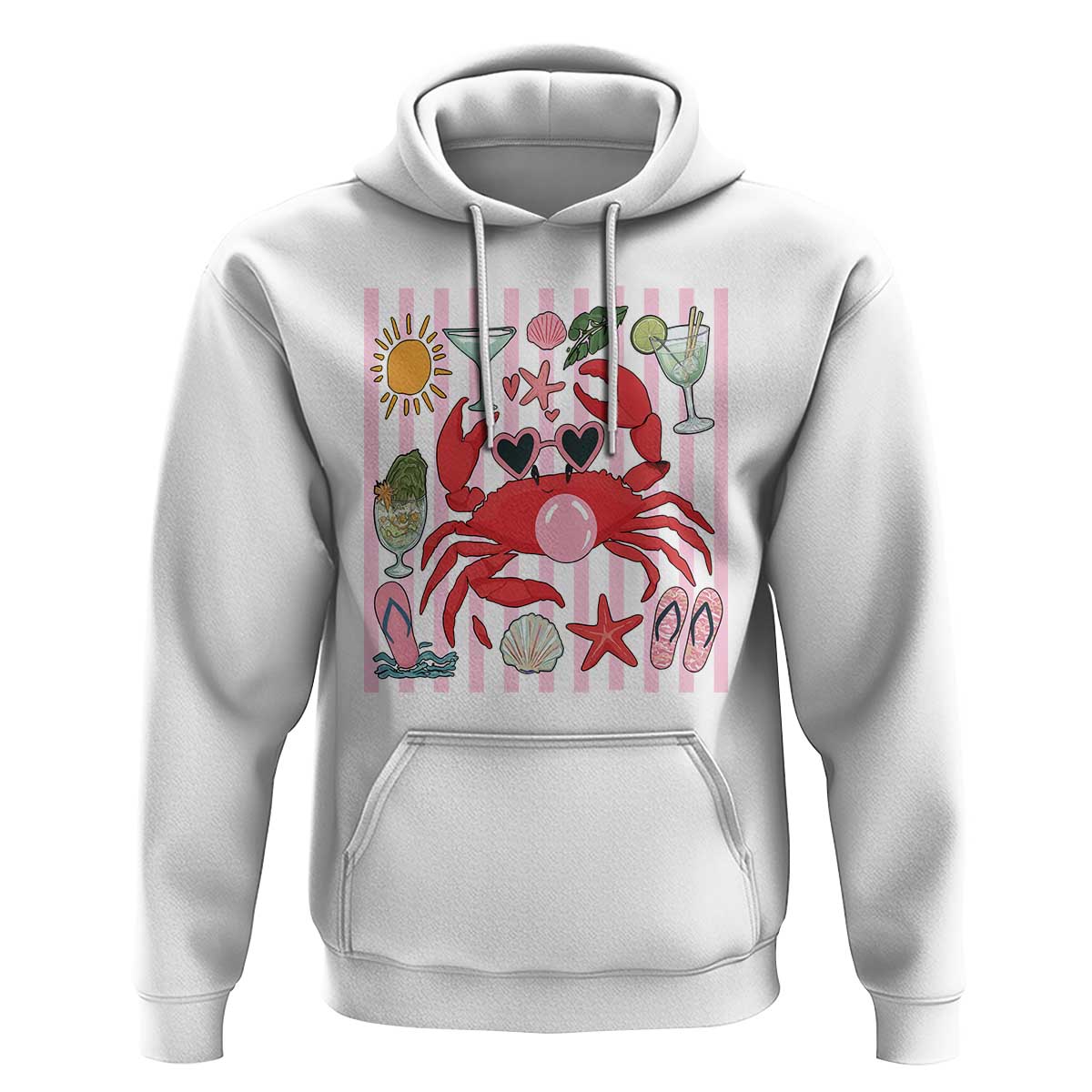Funny Crab Tropical Summer Vacation Gift Hoodie Striped Summer Beach Vibes