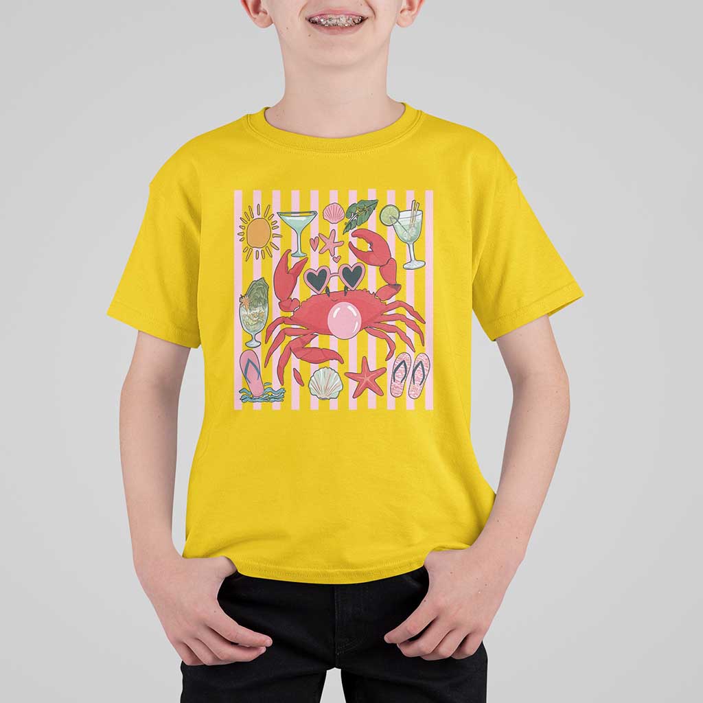 Funny Crab Tropical Summer Vacation Gift T Shirt For Kid Striped Summer Beach Vibes