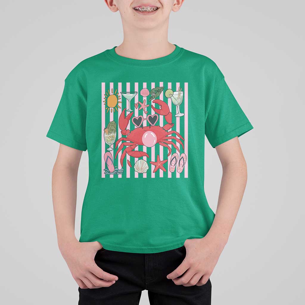 Funny Crab Tropical Summer Vacation Gift T Shirt For Kid Striped Summer Beach Vibes