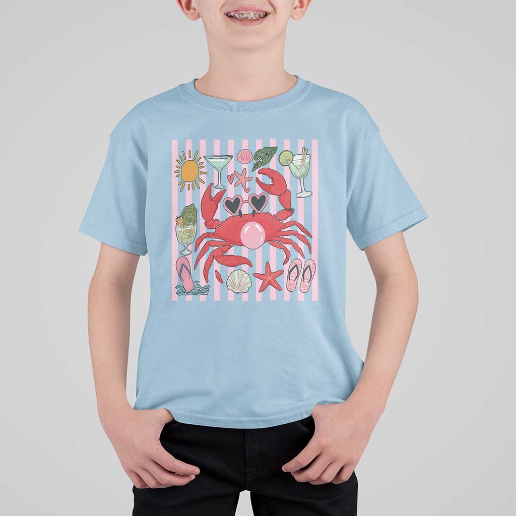 Funny Crab Tropical Summer Vacation Gift T Shirt For Kid Striped Summer Beach Vibes