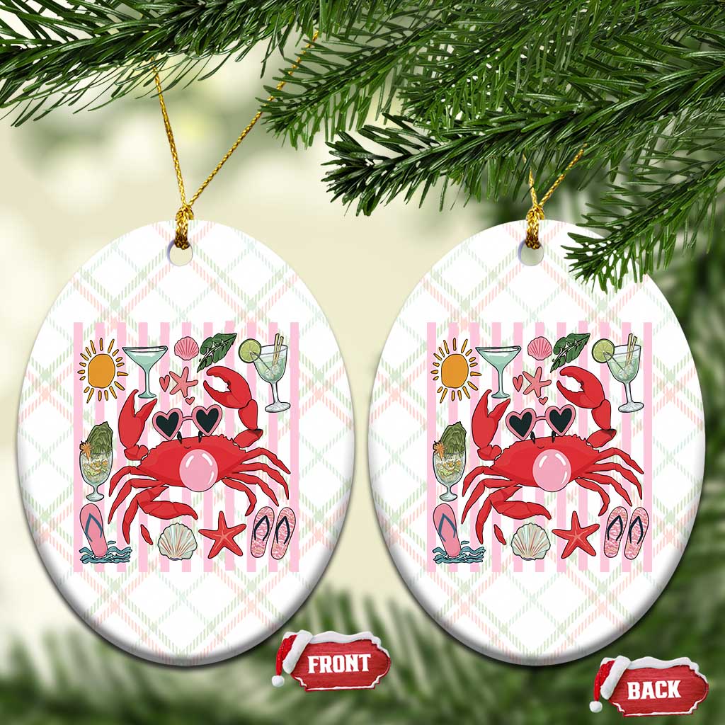 Funny Crab Tropical Summer Vacation Gift Ceramic Ornament Striped Summer Beach Vibes