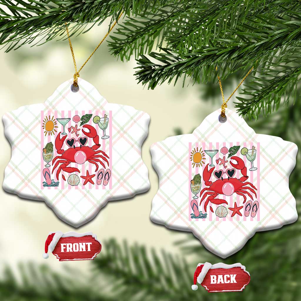 Funny Crab Tropical Summer Vacation Gift Ceramic Ornament Striped Summer Beach Vibes