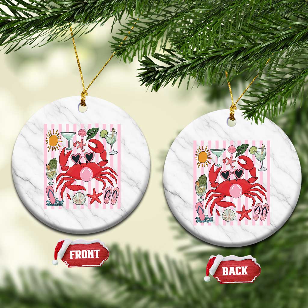 Funny Crab Tropical Summer Vacation Gift Ceramic Ornament Striped Summer Beach Vibes