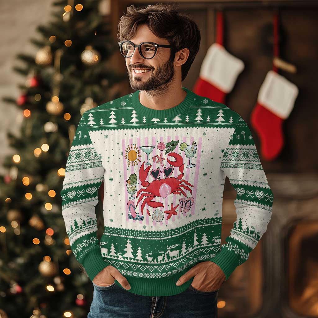 Funny Crab Tropical Summer Vacation Gift Ugly Christmas Sweater Striped Summer Beach Vibes