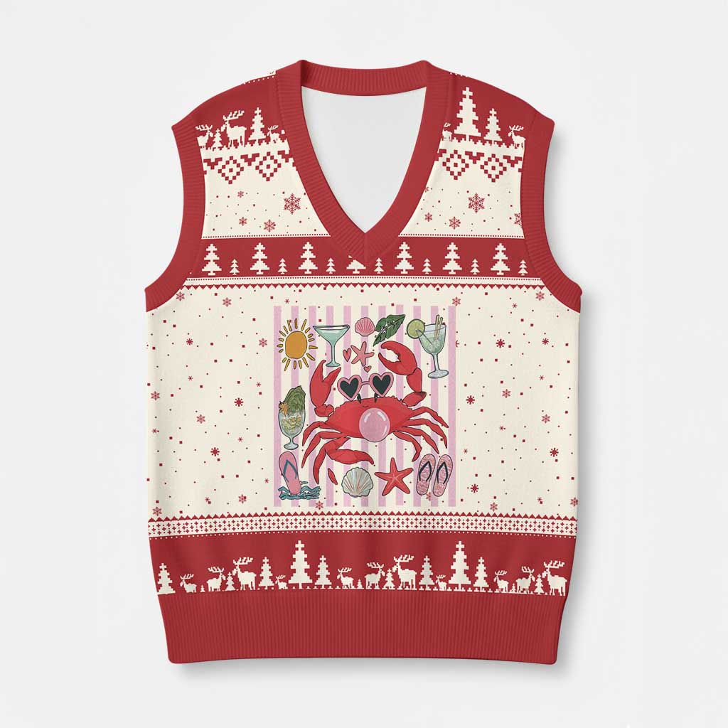 Funny Crab Tropical Summer Vacation Gift V-Neck Knit Sweater Vest Striped Summer Beach Vibes