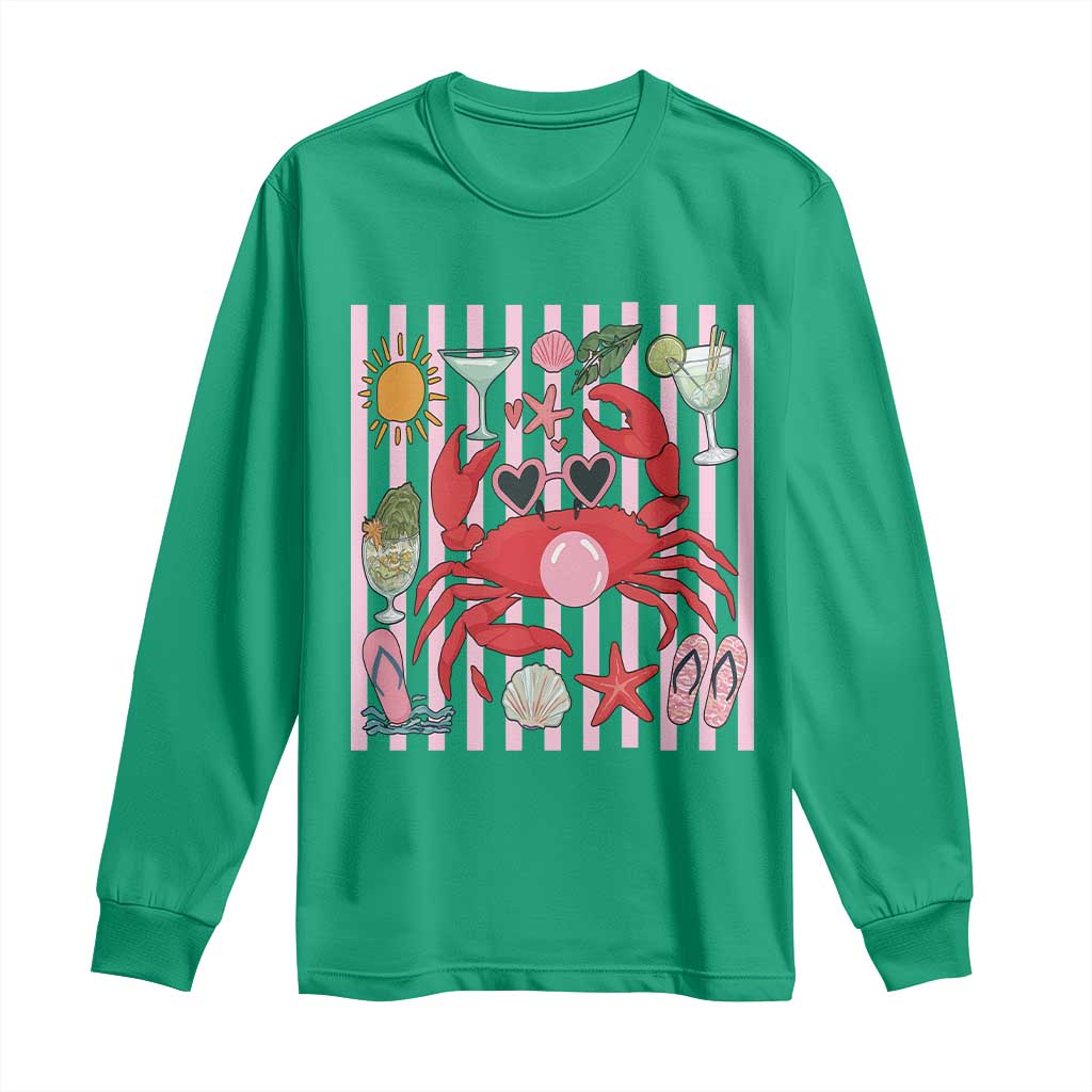 Funny Crab Tropical Summer Vacation Gift Long Sleeve Shirt Striped Summer Beach Vibes