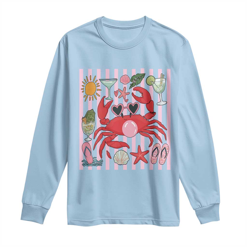 Funny Crab Tropical Summer Vacation Gift Long Sleeve Shirt Striped Summer Beach Vibes