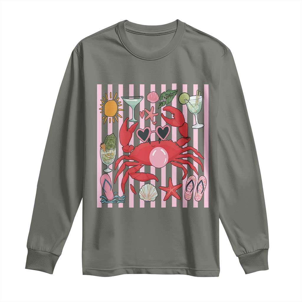 Funny Crab Tropical Summer Vacation Gift Long Sleeve Shirt Striped Summer Beach Vibes