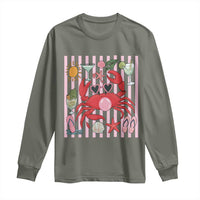 Funny Crab Tropical Summer Vacation Gift Long Sleeve Shirt Striped Summer Beach Vibes