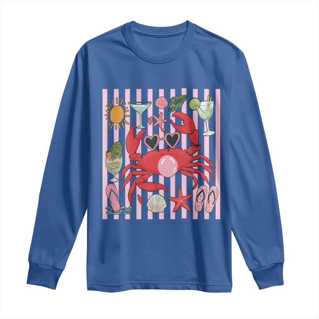 Funny Crab Tropical Summer Vacation Gift Long Sleeve Shirt Striped Summer Beach Vibes