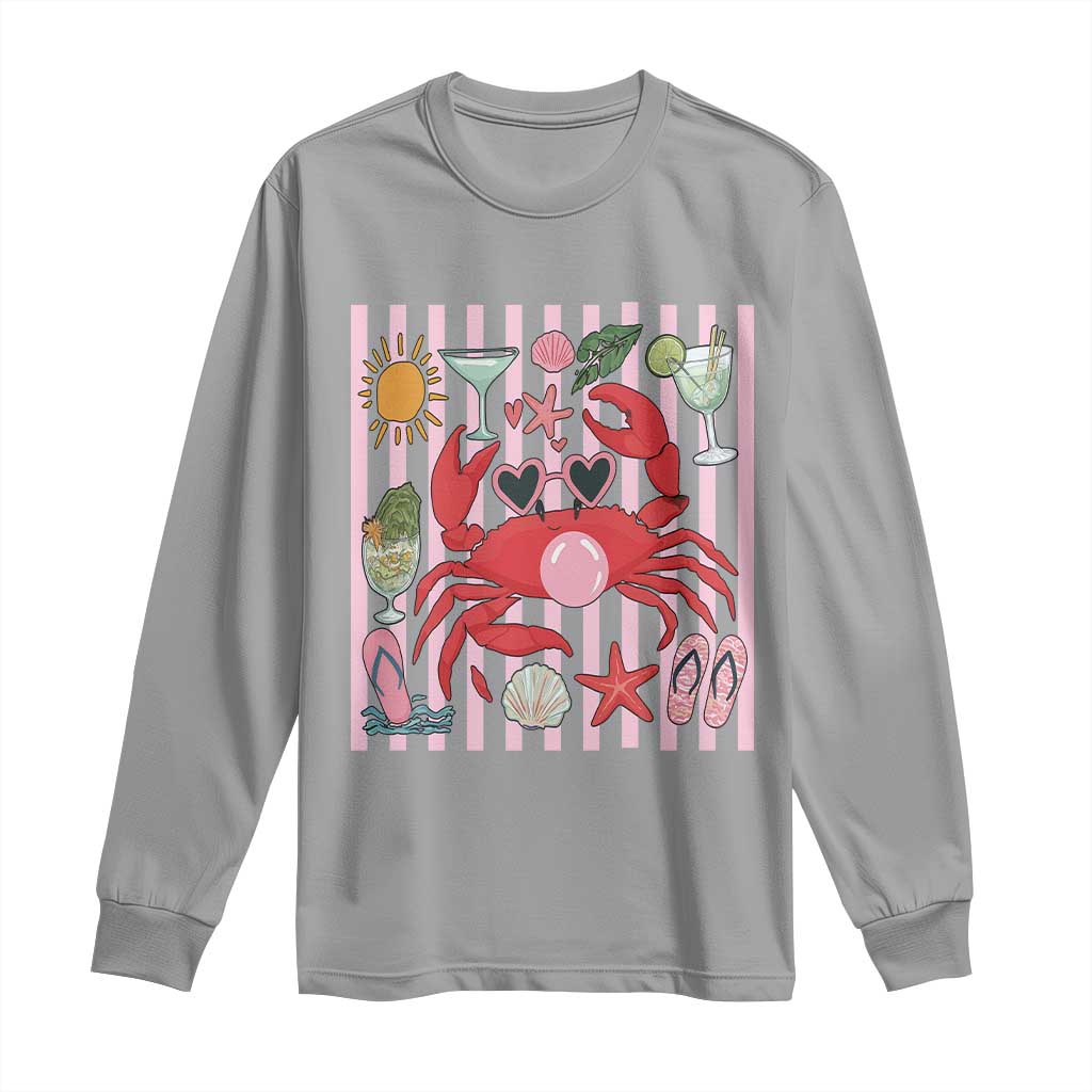Funny Crab Tropical Summer Vacation Gift Long Sleeve Shirt Striped Summer Beach Vibes