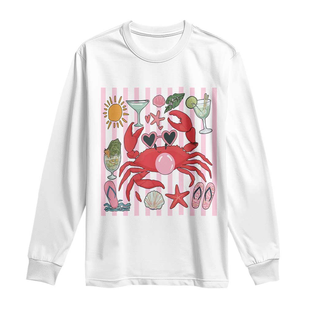 Funny Crab Tropical Summer Vacation Gift Long Sleeve Shirt Striped Summer Beach Vibes