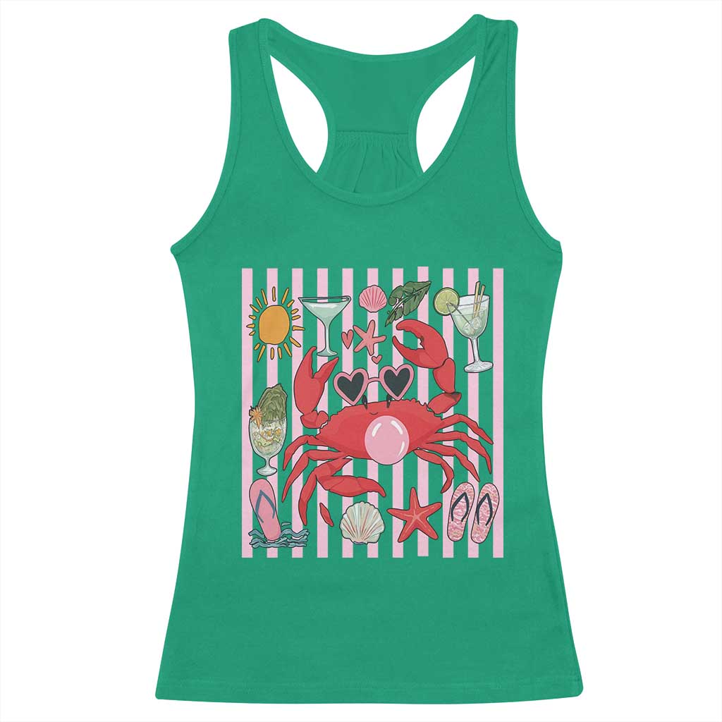 Funny Crab Tropical Summer Vacation Gift Racerback Tank Top Striped Summer Beach Vibes