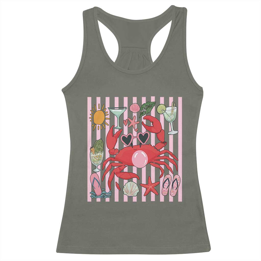 Funny Crab Tropical Summer Vacation Gift Racerback Tank Top Striped Summer Beach Vibes
