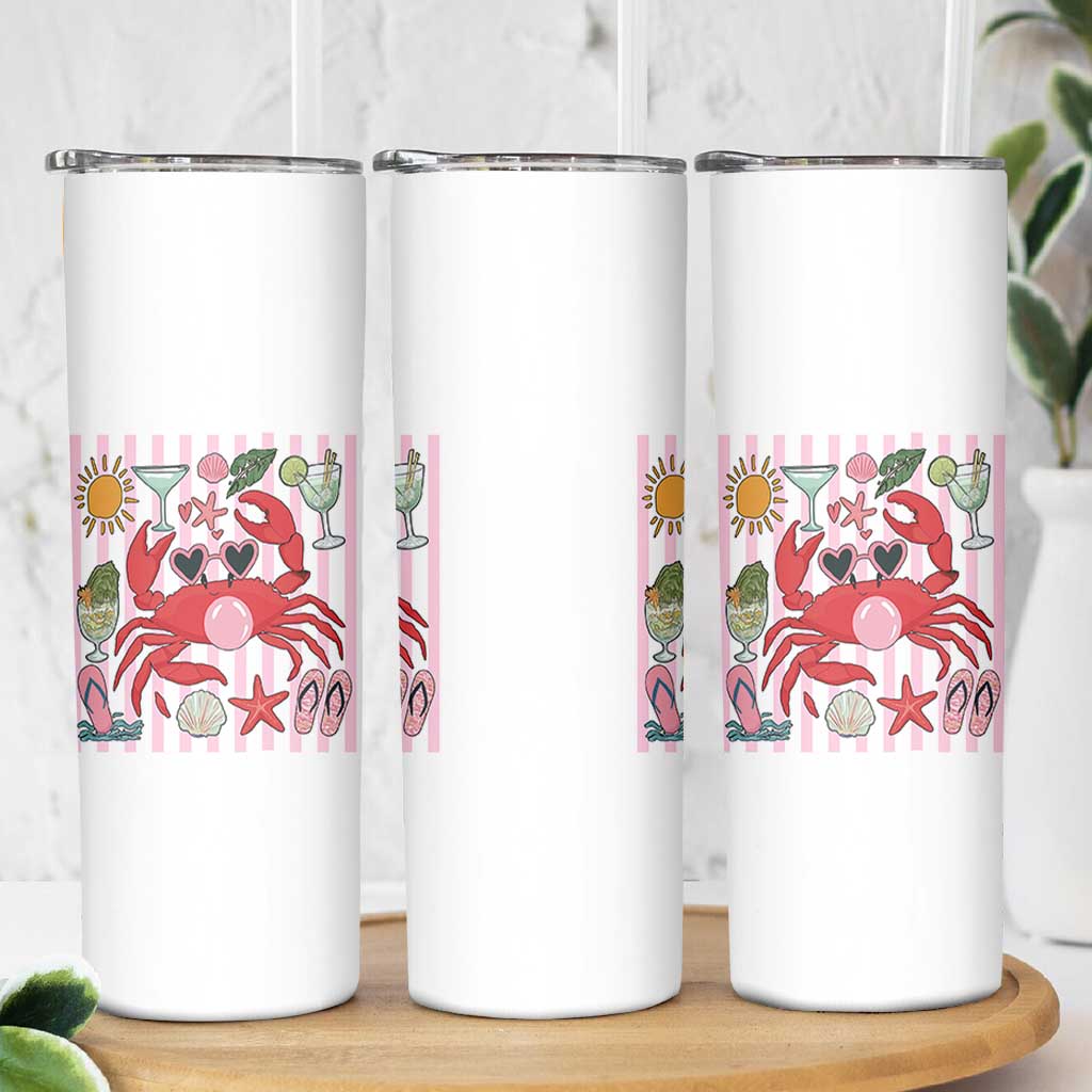Funny Crab Tropical Summer Vacation Gift Skinny Tumbler Striped Summer Beach Vibes