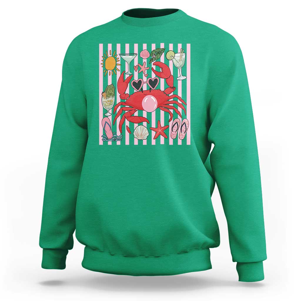 Funny Crab Tropical Summer Vacation Gift Sweatshirt Striped Summer Beach Vibes