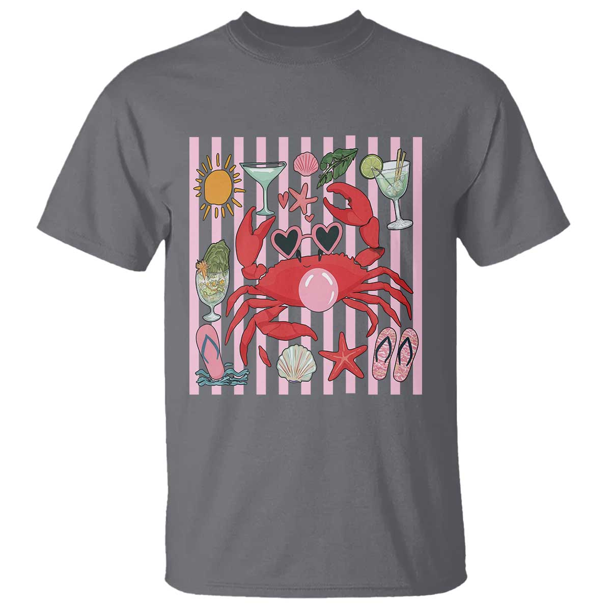 Funny Crab Tropical Summer Vacation Gift T Shirt Striped Summer Beach Vibes