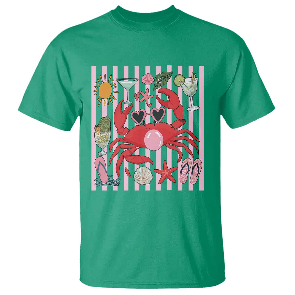 Funny Crab Tropical Summer Vacation Gift T Shirt Striped Summer Beach Vibes