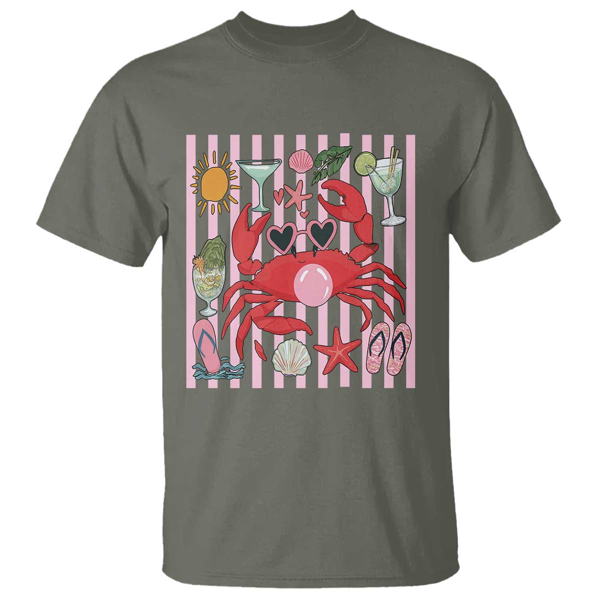Funny Crab Tropical Summer Vacation Gift T Shirt Striped Summer Beach Vibes