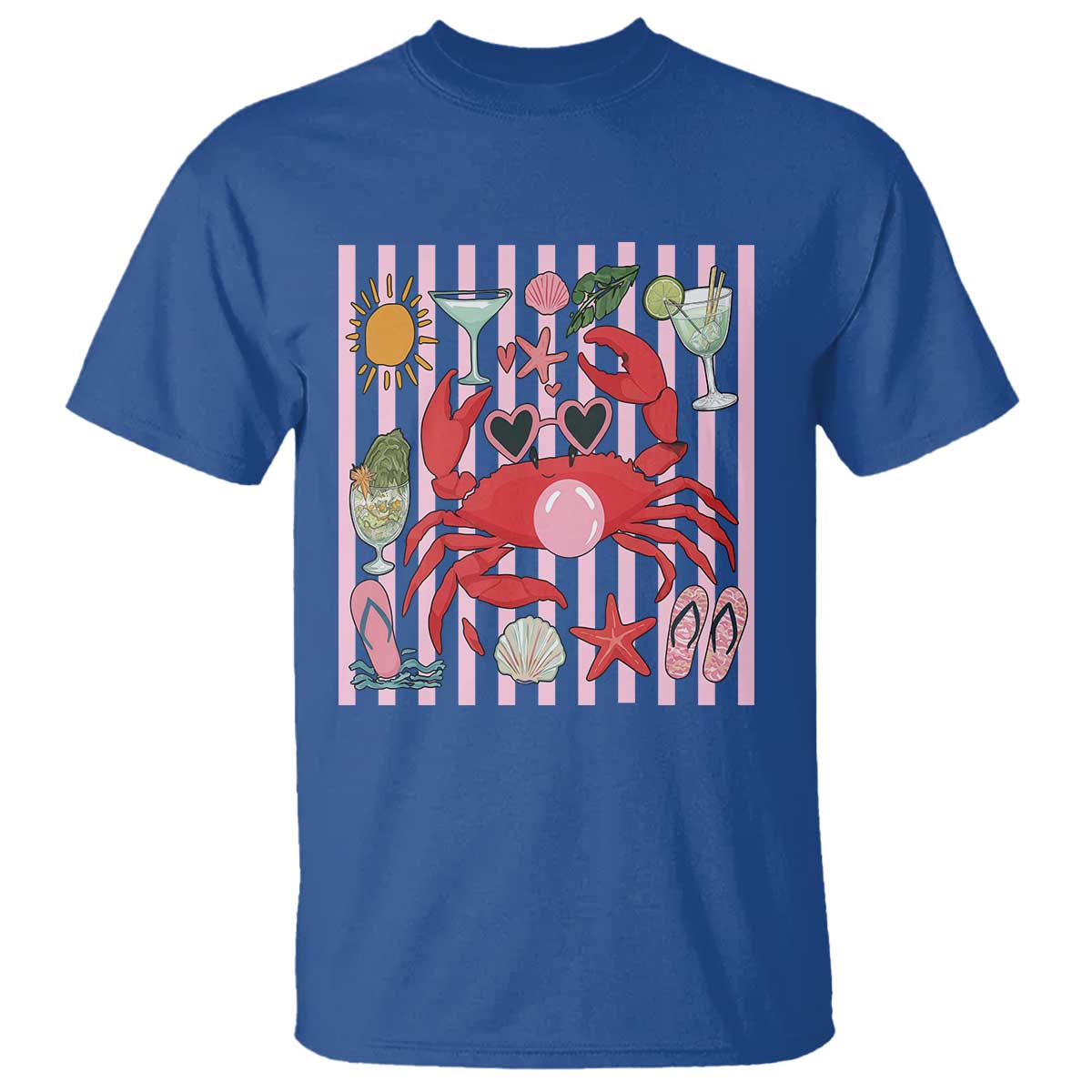 Funny Crab Tropical Summer Vacation Gift T Shirt Striped Summer Beach Vibes