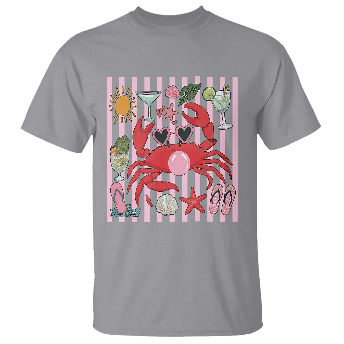 Funny Crab Tropical Summer Vacation Gift T Shirt Striped Summer Beach Vibes