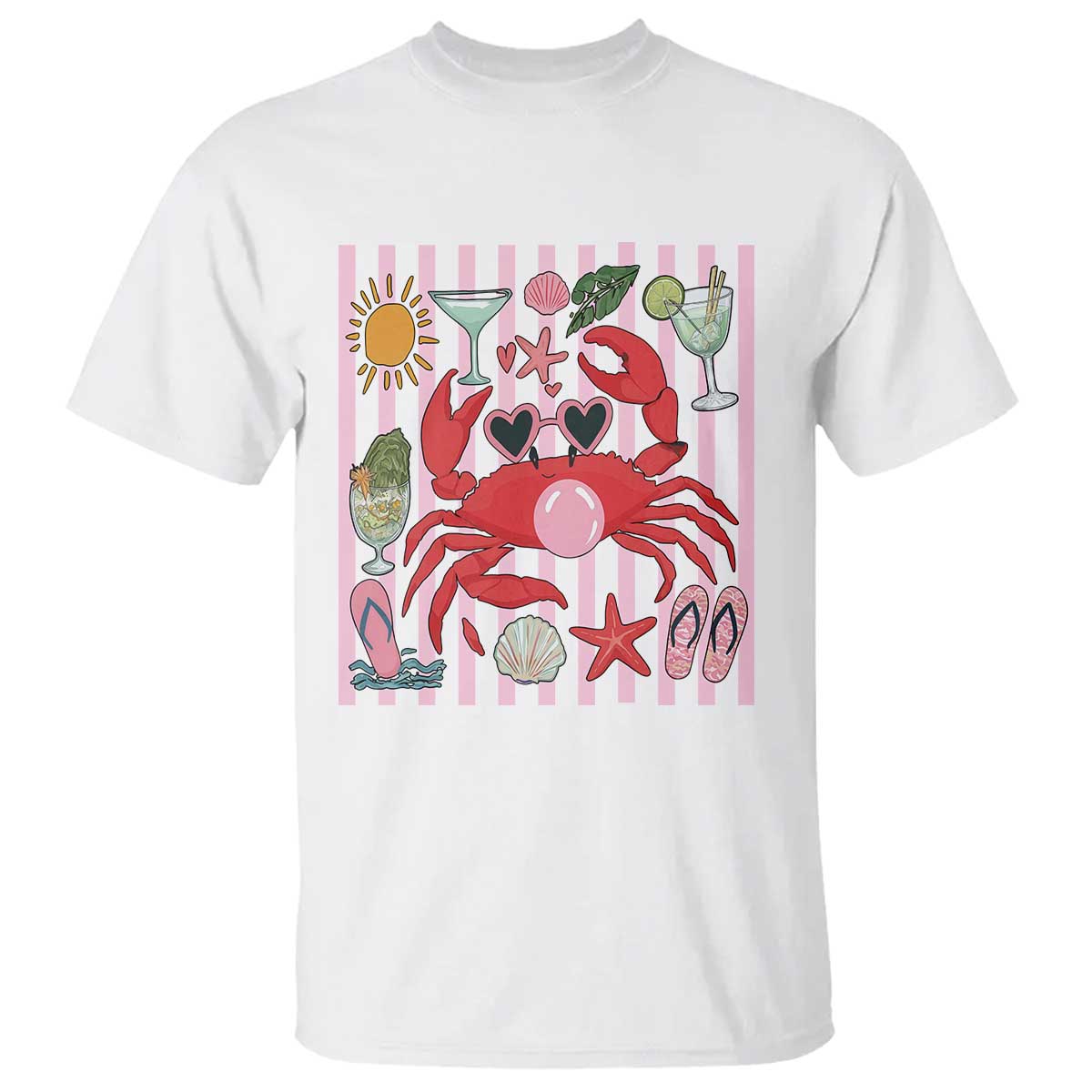 Funny Crab Tropical Summer Vacation Gift T Shirt Striped Summer Beach Vibes