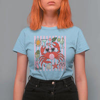 Funny Crab Tropical Summer Vacation Gift T Shirt For Women Striped Summer Beach Vibes