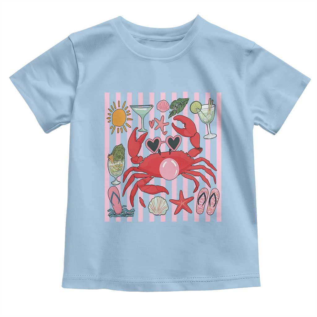 Funny Crab Tropical Summer Vacation Gift Toddler T Shirt Striped Summer Beach Vibes