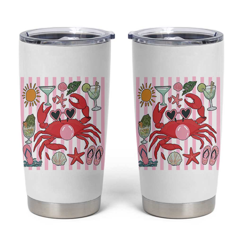 Funny Crab Tropical Summer Vacation Gift Tumbler Cup Striped Summer Beach Vibes
