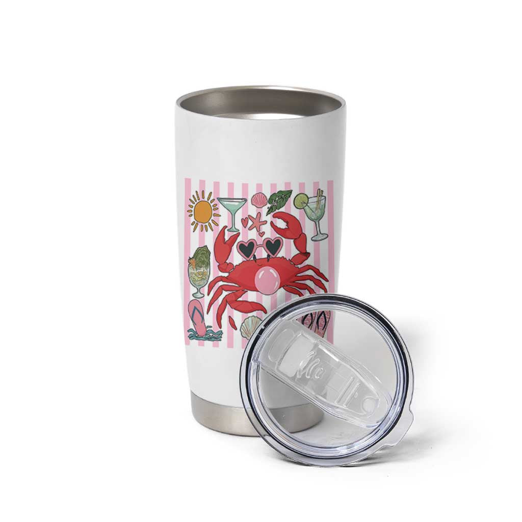 Funny Crab Tropical Summer Vacation Gift Tumbler Cup Striped Summer Beach Vibes