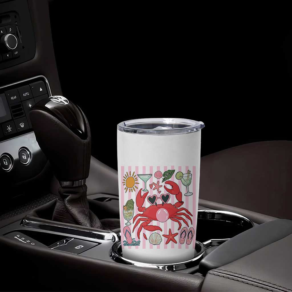 Funny Crab Tropical Summer Vacation Gift Tumbler Cup Striped Summer Beach Vibes