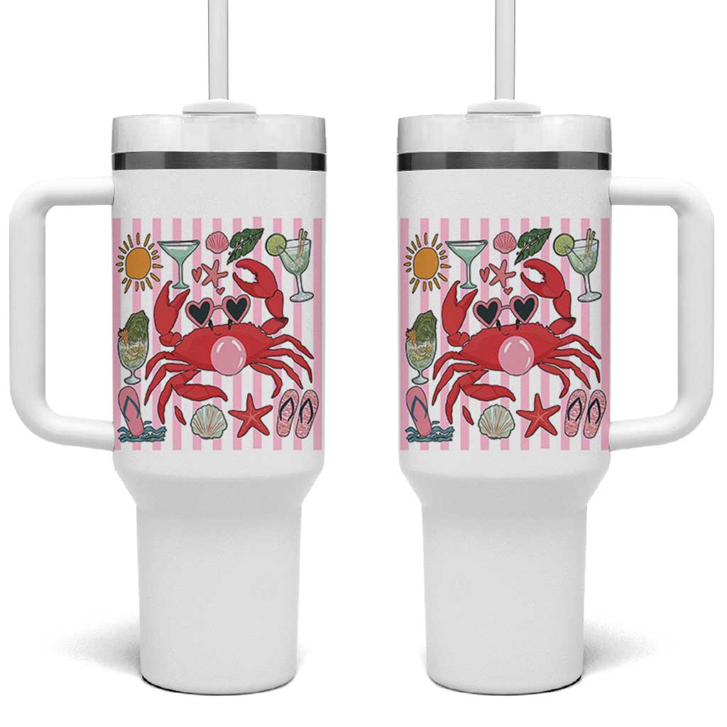 Funny Crab Tropical Summer Vacation Gift Tumbler With Handle Striped Summer Beach Vibes