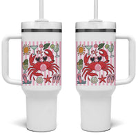 Funny Crab Tropical Summer Vacation Gift Tumbler With Handle Striped Summer Beach Vibes