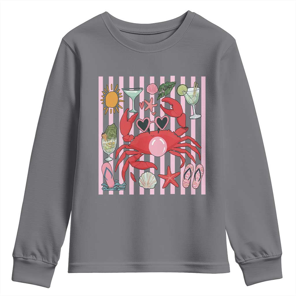 Funny Crab Tropical Summer Vacation Gift Youth Sweatshirt Striped Summer Beach Vibes