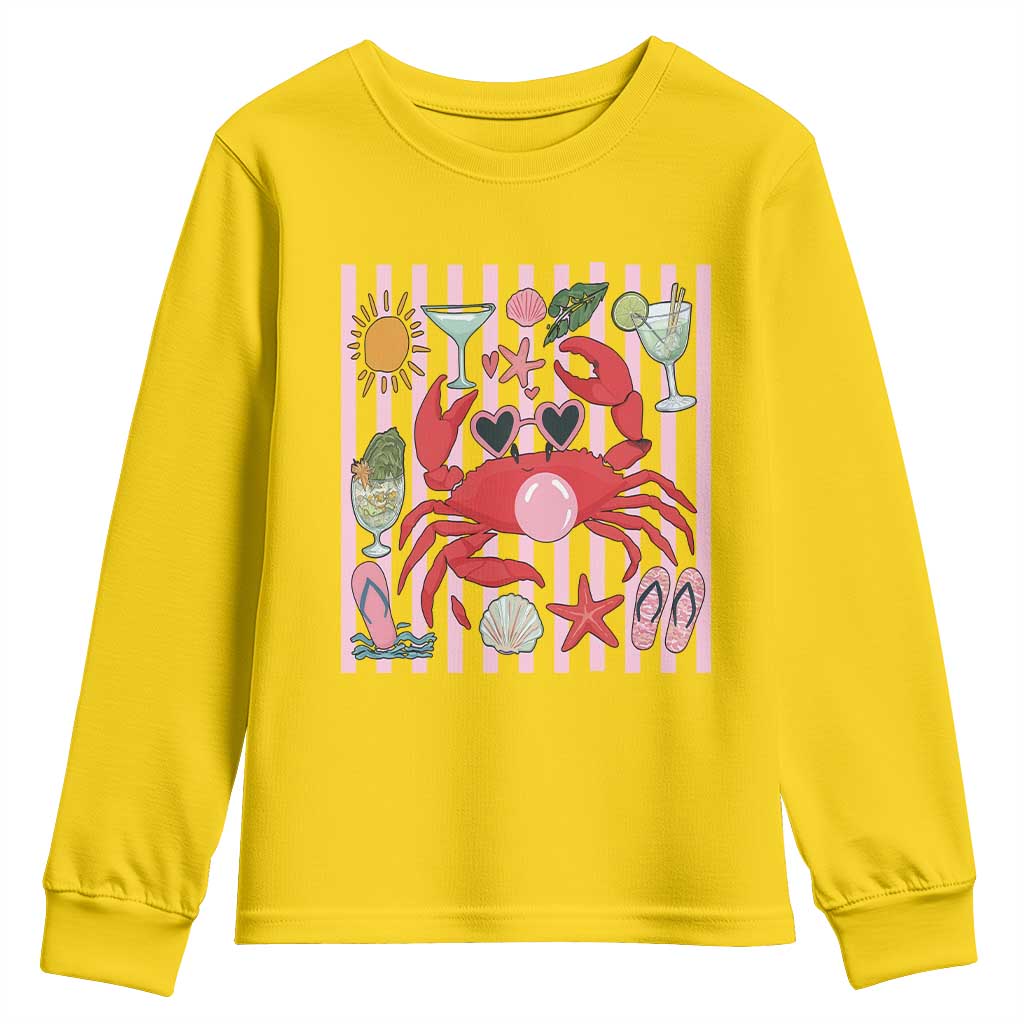 Funny Crab Tropical Summer Vacation Gift Youth Sweatshirt Striped Summer Beach Vibes