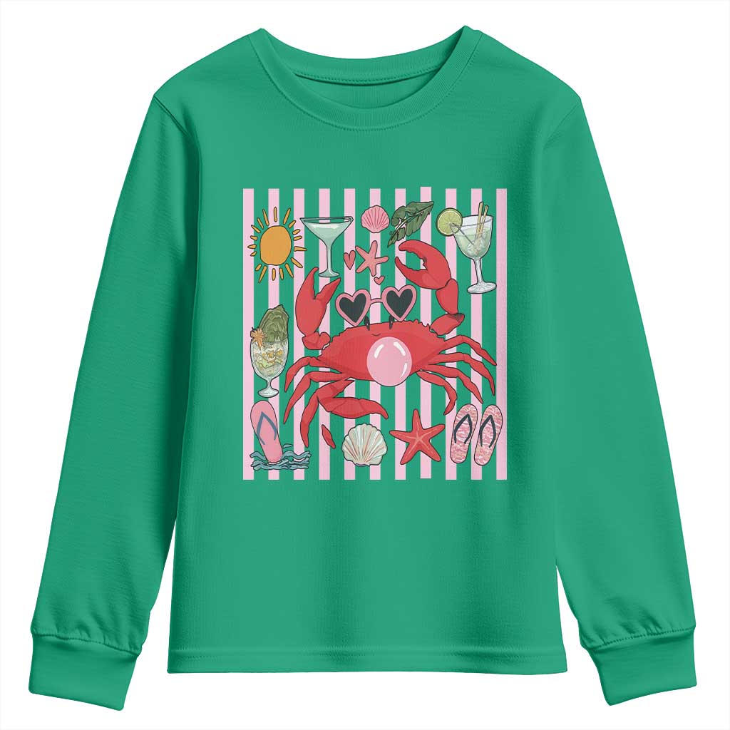 Funny Crab Tropical Summer Vacation Gift Youth Sweatshirt Striped Summer Beach Vibes