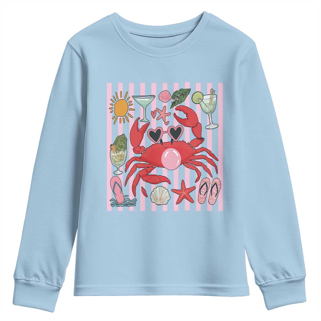Funny Crab Tropical Summer Vacation Gift Youth Sweatshirt Striped Summer Beach Vibes