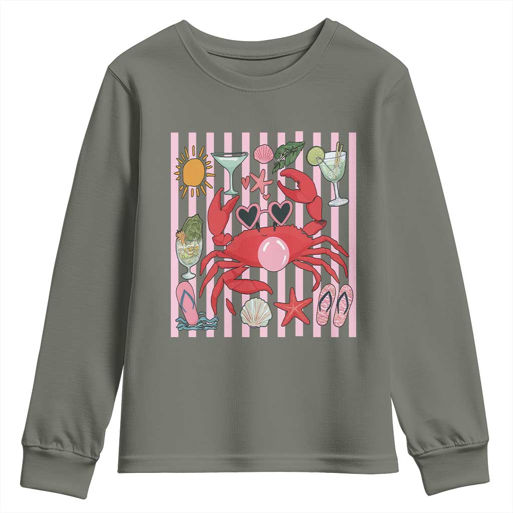 Funny Crab Tropical Summer Vacation Gift Youth Sweatshirt Striped Summer Beach Vibes